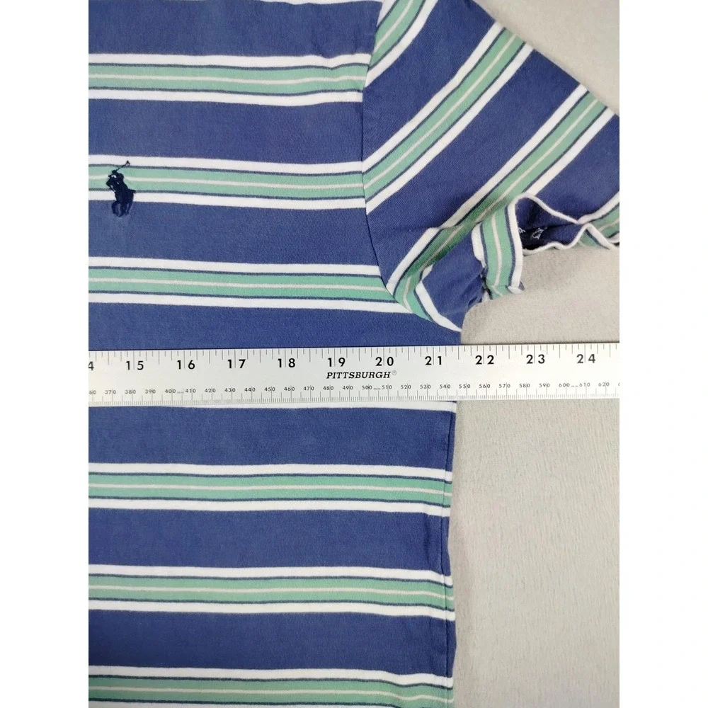Polo Ralph Lauren Shirt Mens Medium Blue Striped Classic Fit Logo Tee Preppy